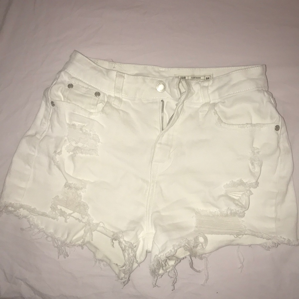 Kylie White high rise denim shorts